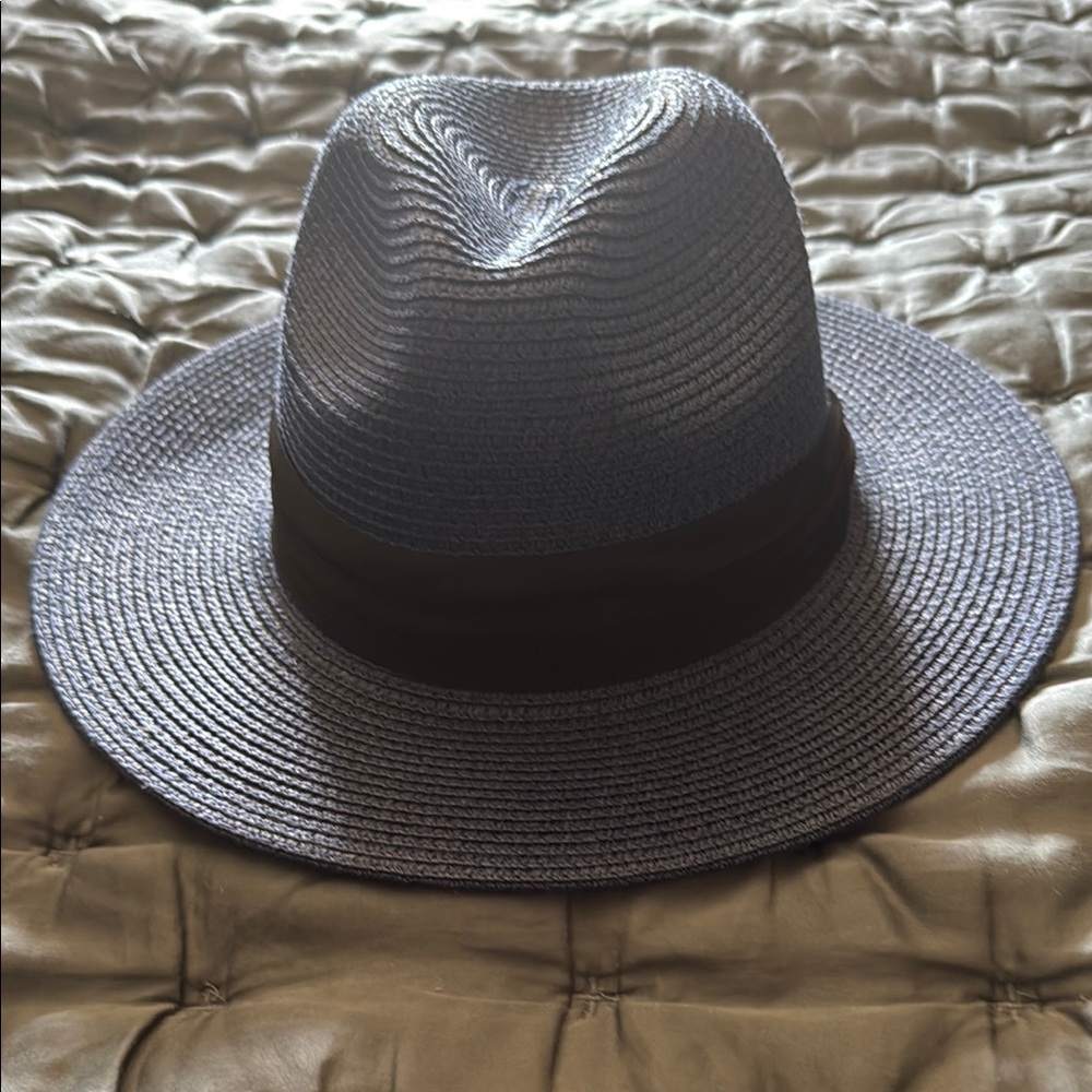 Gray and Black Fedora Hat with Woven Texture